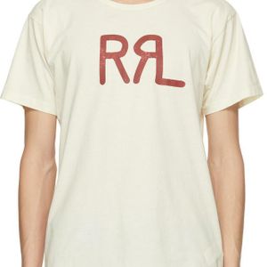 メンズ RRL オフホワイト ロゴ T シャツ ナチュラル