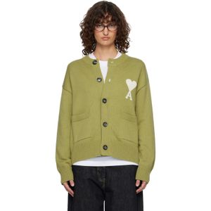 AMI Green Wool Crewneck Ami De Coeur Cardigan