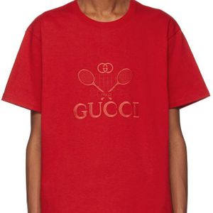 メンズ Gucci レッド オーバーサイズ テニス クラブ T シャツ