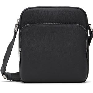 Boss Black Leather Logo-Emed Messenger Bag for men