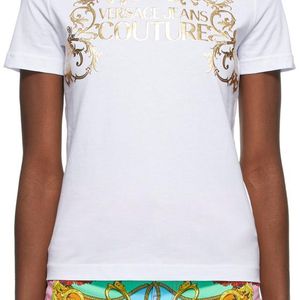 Versace Jeans ホワイト インスティテューショナル ロゴ T シャツ