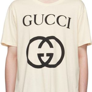 メンズ Gucci インターロッキングg コットン オーバーサイズ Tシャツ, ホワイト, ウェア ナチュラル