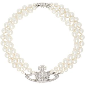 Vivienne Westwood Metallic Three Row Pearl Bas Relief Necklace