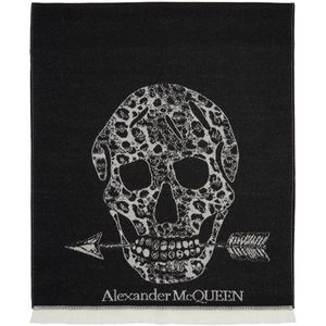 Alexander McQueen ブラック ウール オーバーサイズ レオパード And スカル スカーフ