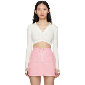 BONBOM Pink Off- Cropped Long Sleeve Polo