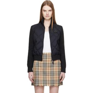 Burberry Black Check-Stitch Nylon & Wool Bomber Jacket