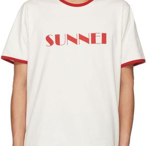 メンズ Sunnei ホワイト & レッド ロゴ T シャツ