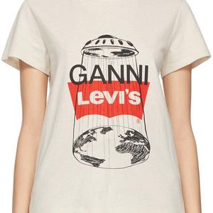 Ganni Levi's エディション オフホワイト ロゴ T シャツ