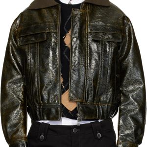 ANDERSSON BELL Black Khaki Ortega26 Faux-Leather Bomber Jacket for men