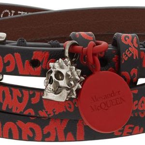 Bracelet double-tour noir et rouge Graffiti Alexander McQueen pour homme