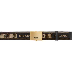 メンズ Moschino ブラック And ゴールド ロゴ ベルト