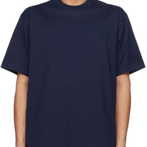 メンズ Y-3 ネイビー ロゴ T シャツ ブルー