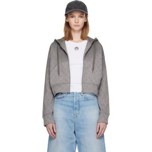 MARINE SERRE Black Faded Moon Fleece Cropped Zipped Hoodie