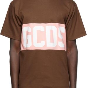 メンズ Gcds ブラウン & ピンク バンド ロゴ T シャツ