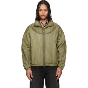 Wooyoungmi Green Khaki High Neck Leather Jacket for men