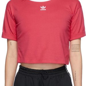 Adidas Originals ピンク ロゴ クロップ T シャツ