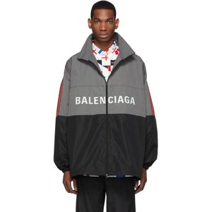 メンズ Balenciaga グレー ロゴ ジップアップ ジャケット