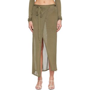 Frankie Shop Green Khaki Alsen Thin Knit Wrap Maxi Skirt