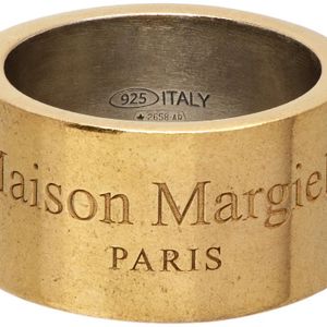 メンズ Maison Margiela ゴールド ワイド ロゴ リング イエロー