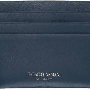 メンズ Giorgio Armani ネイビー ロゴ カード ケース ブルー