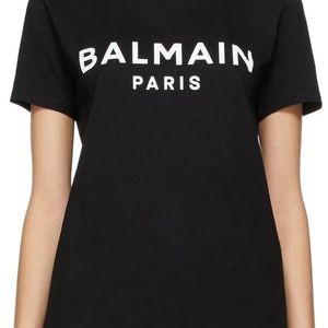Balmain ホワイト ロゴ T シャツ ブラック