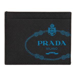 メンズ Prada ブラック サフィアーノ ロゴ カード ホルダー