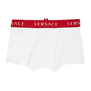 メンズ Versace ホワイト And レッド ロゴ ボクサー ブリーフ