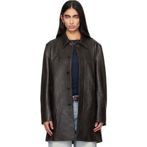 TONYWACK Black Aged Lamb Leather Car Coat