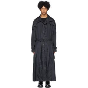 メンズ Yohji Yamamoto ブラック ナイロン トレンチ コート
