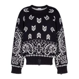 Rhude Black Cotton Knit Bandana Print Crewneck Sweater Rhfw20Sw000000170015" for men