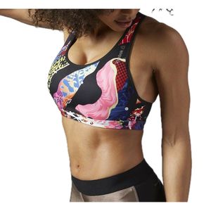 Reebok Black Crossfit Hero Power Graffiti Bra "Poison" Ax7054"