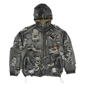 THUG CLUB Black Hell Denim Camo Zip-Up Hoodie Tc25Jk2302" for men