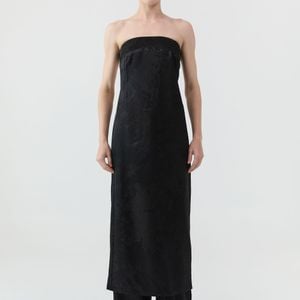 St. Agni Black Silk Wool Jacquard Strapless Dress