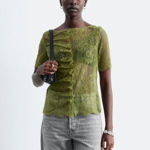 & Other Stories Green Lace Button-Front Top