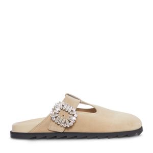 Roger Vivier White Slidy Viv Suede Mule