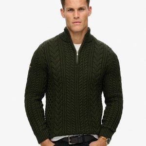 Superdry Green & Co Vintage Jacob Cable Knit Half Zip Jumper for men
