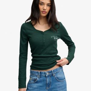 Superdry Green & Co Athletic Button Down Long Sleeve Top