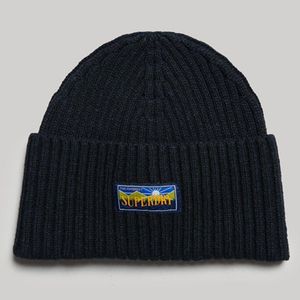 Superdry Black Wool Blend Radar Beanie Navy for men
