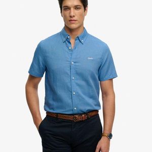 Superdry Blue Cotton Linen Short Sleeve Shirt for men