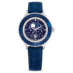 Swarovski Blue Octea Moon Watch, Swiss Made, Moon, Leather Strap, Stainless Steel