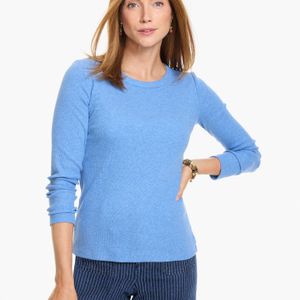 Talbots Blue Ribbed Long Sleeve Crewneck T-shirt