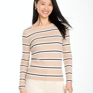 Talbots Natural Ribbed Long Sleeve Crewneck T-shirt