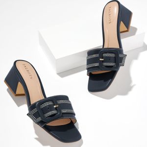 Talbots Blue Kathryn Buckle Vachetta Block Heel Sandals