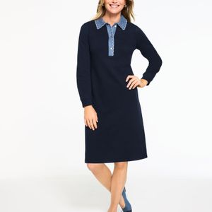 Talbots Blue Embroidered Denim Collar Shift Dress
