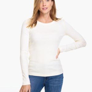 Talbots White Ribbed Long Sleeve Crewneck T-shirt