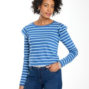 Talbots Blue Ruffle Shoulder Crewneck T-shirt