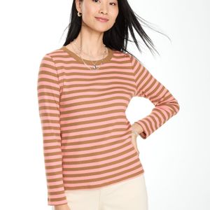 Talbots Red Ribbed Long Sleeve Crewneck T-shirt