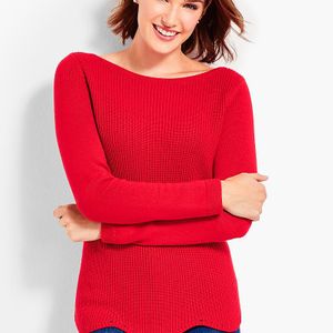 Talbots Red Scallop-hem Bateau Sweater