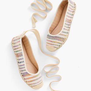 Talbots White Izzy Striped Canvas Espadrille Flats
