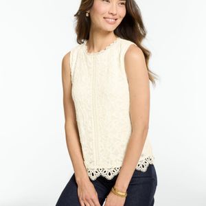Talbots White Sleeveless Stretch Lace Knit Top